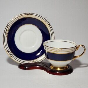 Aynsley Teacup and Saucer Cobalt Blue Bone China England Vintage